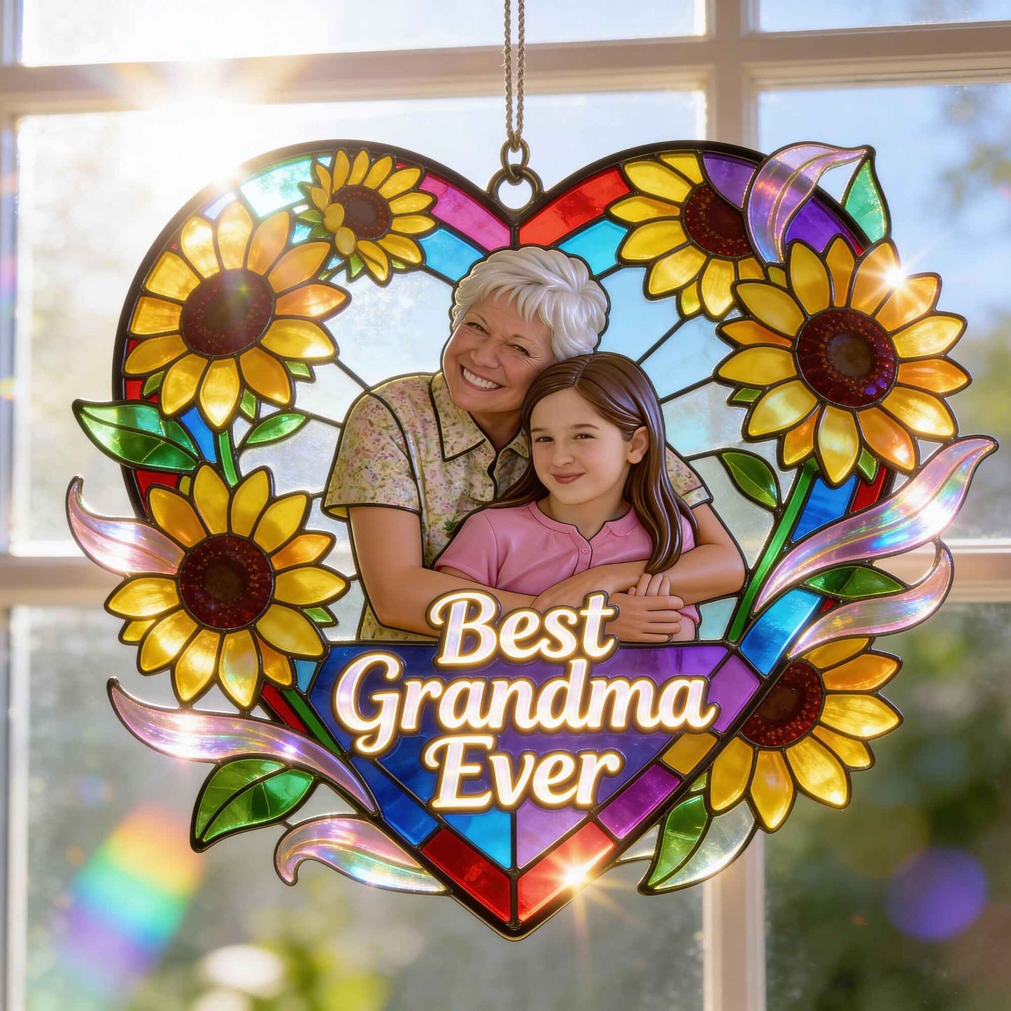 Je t'aime, grand-mère, la meilleure grand-mère du monde - Attrape-soleil personnalisé à suspendre à la fenêtre pour grand-mère