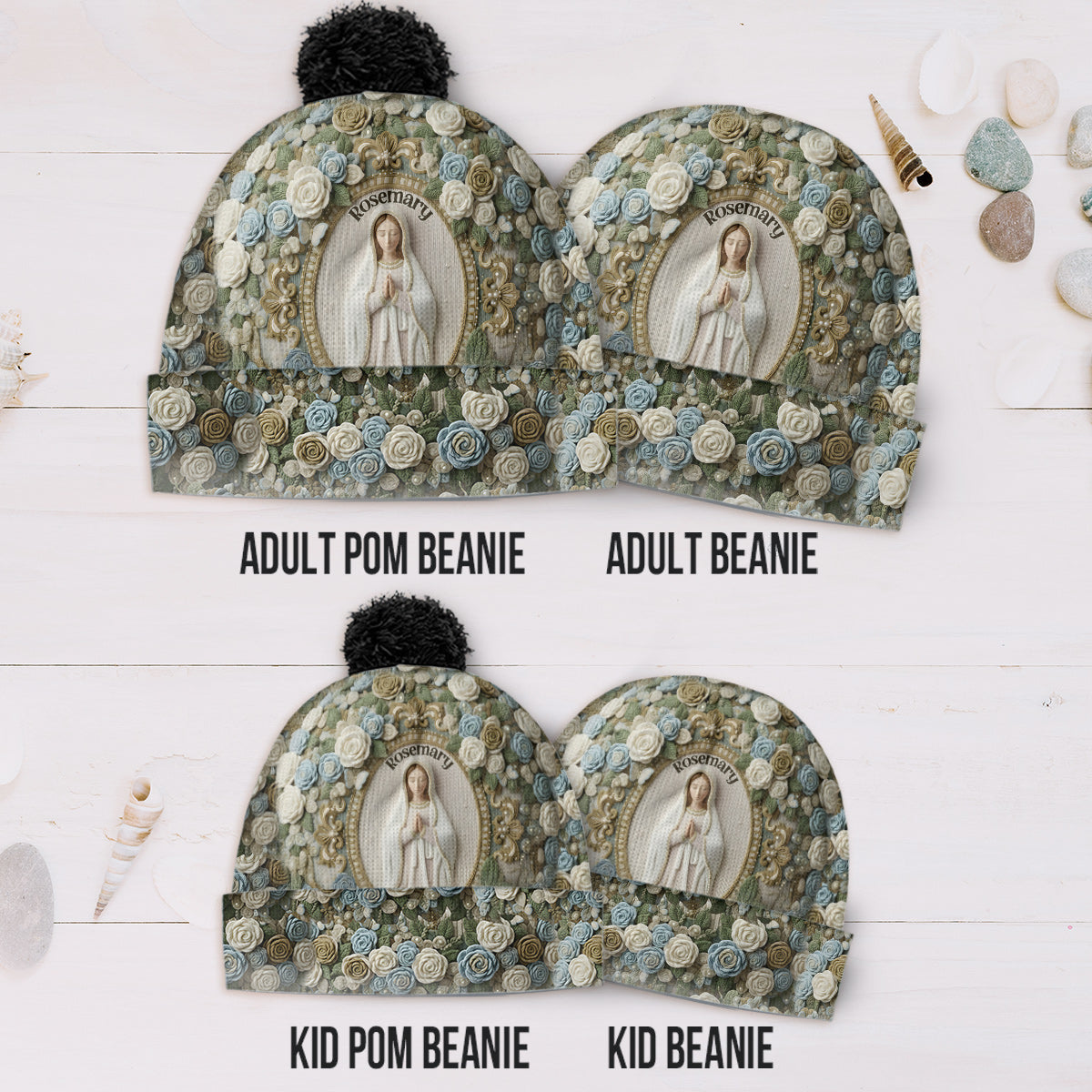 Unsere Liebe Frau Rose – Personalisiertes christliches Strickmützen- und Schal-Set