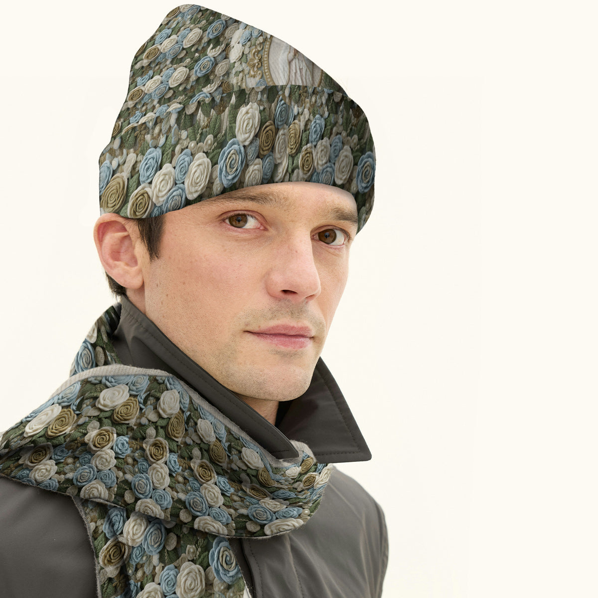 Unsere Liebe Frau Rose – Personalisiertes christliches Strickmützen- und Schal-Set