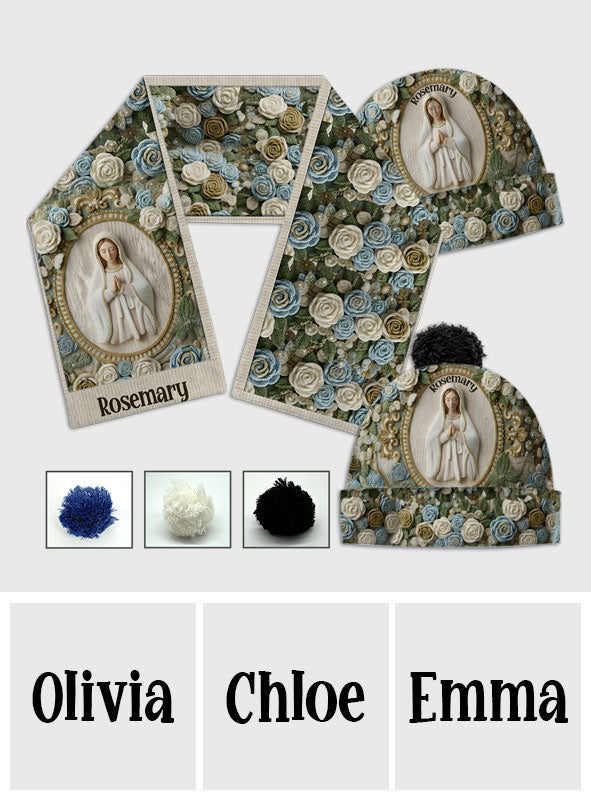 Unsere Liebe Frau Rose – Personalisiertes christliches Strickmützen- und Schal-Set