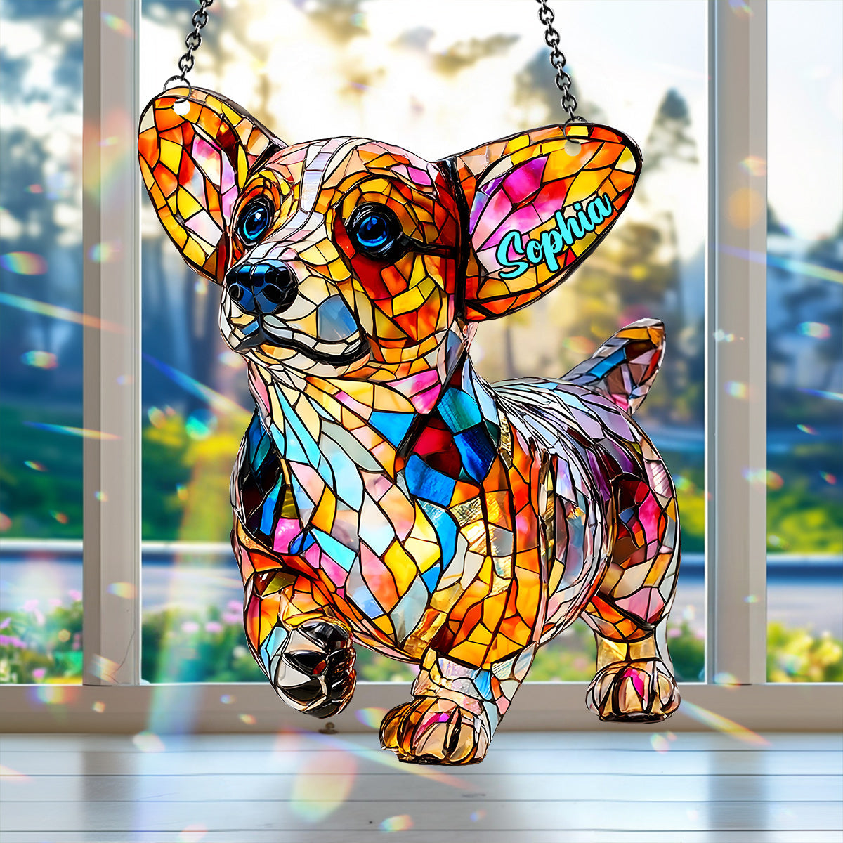 Adorable Corgi - Décoration attrape-soleil personnalisée à suspendre à la fenêtre, motif Corgi