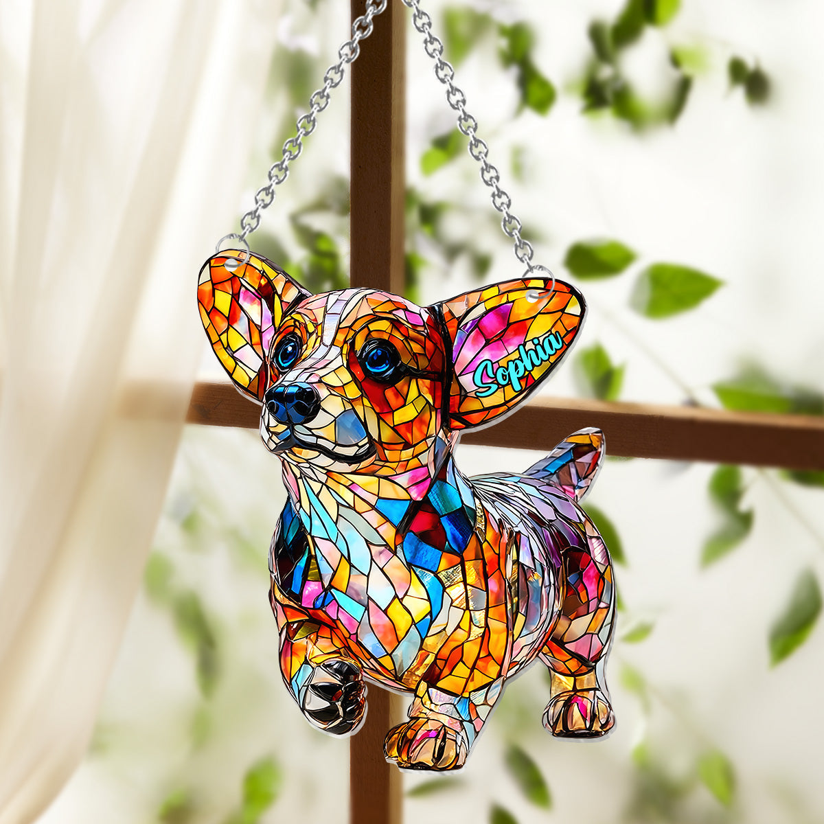 Adorable Corgi - Décoration attrape-soleil personnalisée à suspendre à la fenêtre, motif Corgi