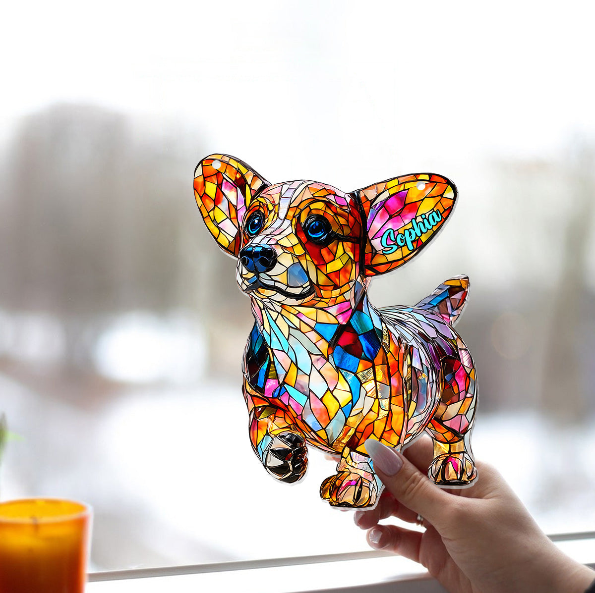 Adorable Corgi - Décoration attrape-soleil personnalisée à suspendre à la fenêtre, motif Corgi