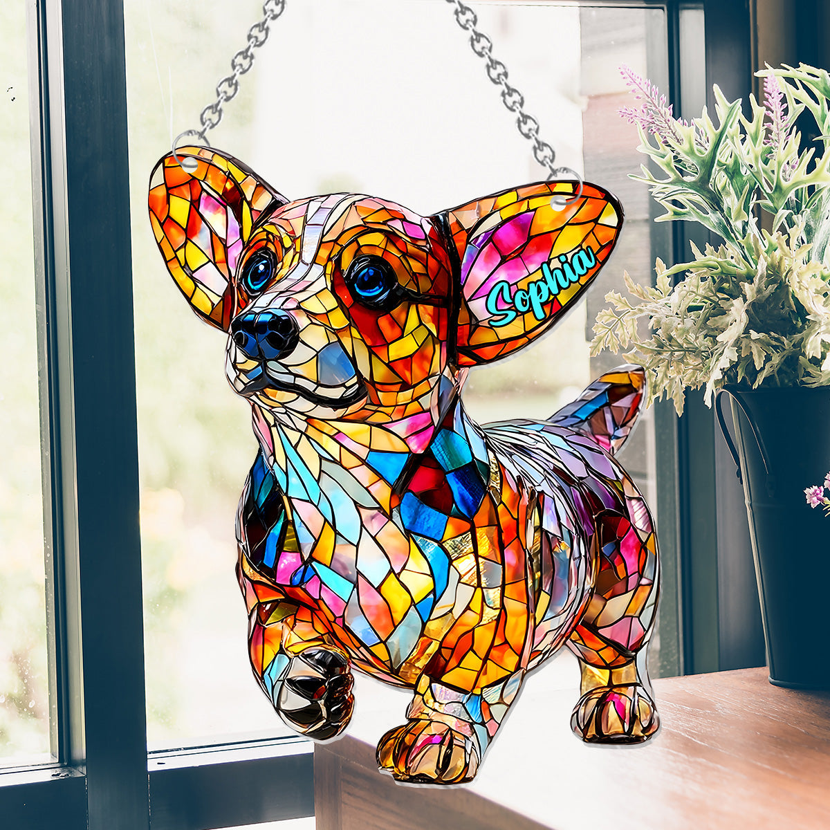 Adorable Corgi - Décoration attrape-soleil personnalisée à suspendre à la fenêtre, motif Corgi