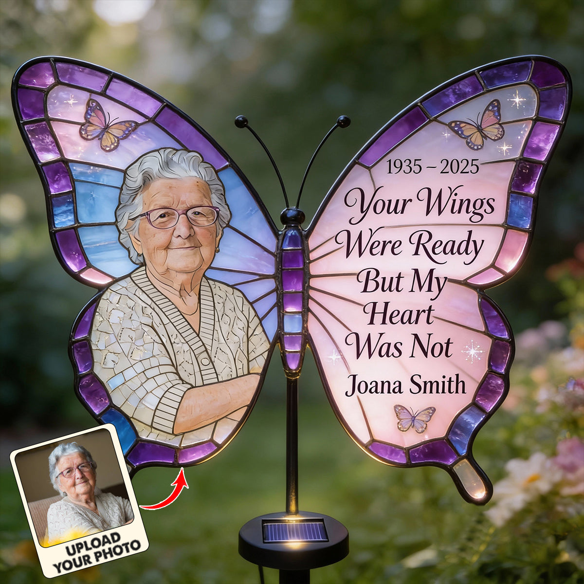 Your Wings Were Ready, But My Heart Was Not - Personalized Memorial Garden Solar Light