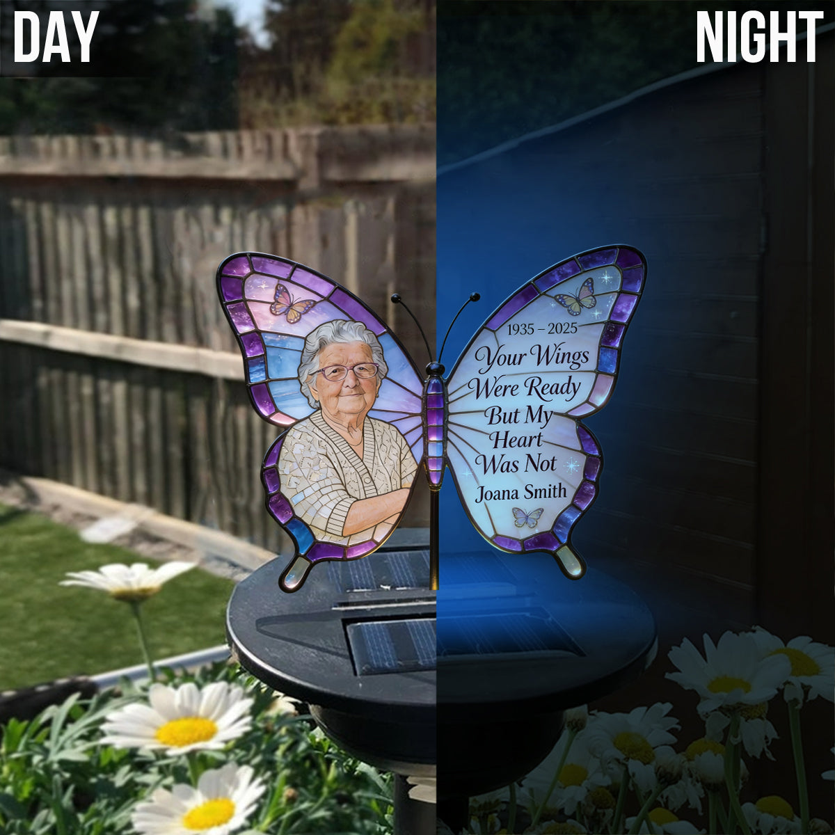 Your Wings Were Ready, But My Heart Was Not - Personalized Memorial Garden Solar Light