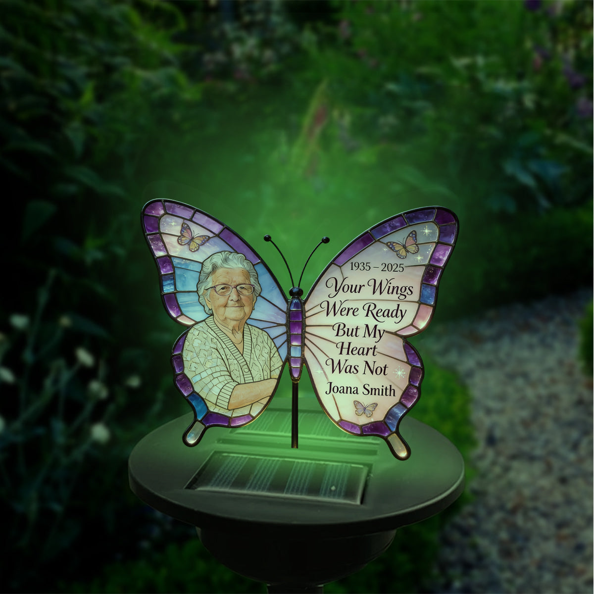 Your Wings Were Ready, But My Heart Was Not - Personalized Memorial Garden Solar Light