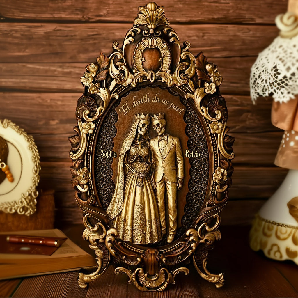 Til Death Do Us Part - Personalized Couple Custom Shaped Wood Plaque