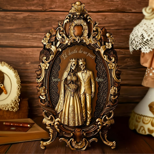 Til Death Do Us Part - Personalized Couple Custom Shaped Wood Plaque