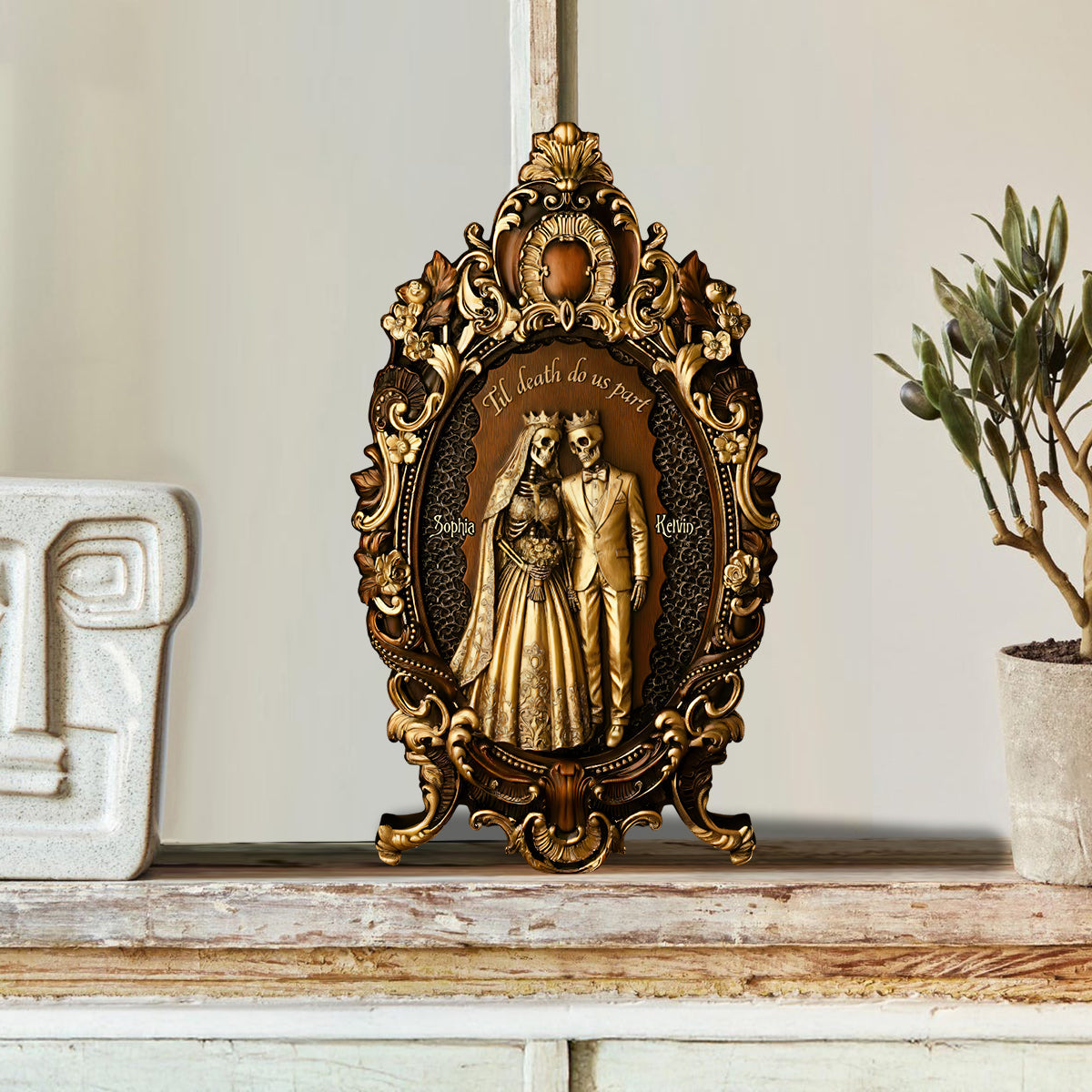 Til Death Do Us Part - Personalized Couple Custom Shaped Wood Plaque