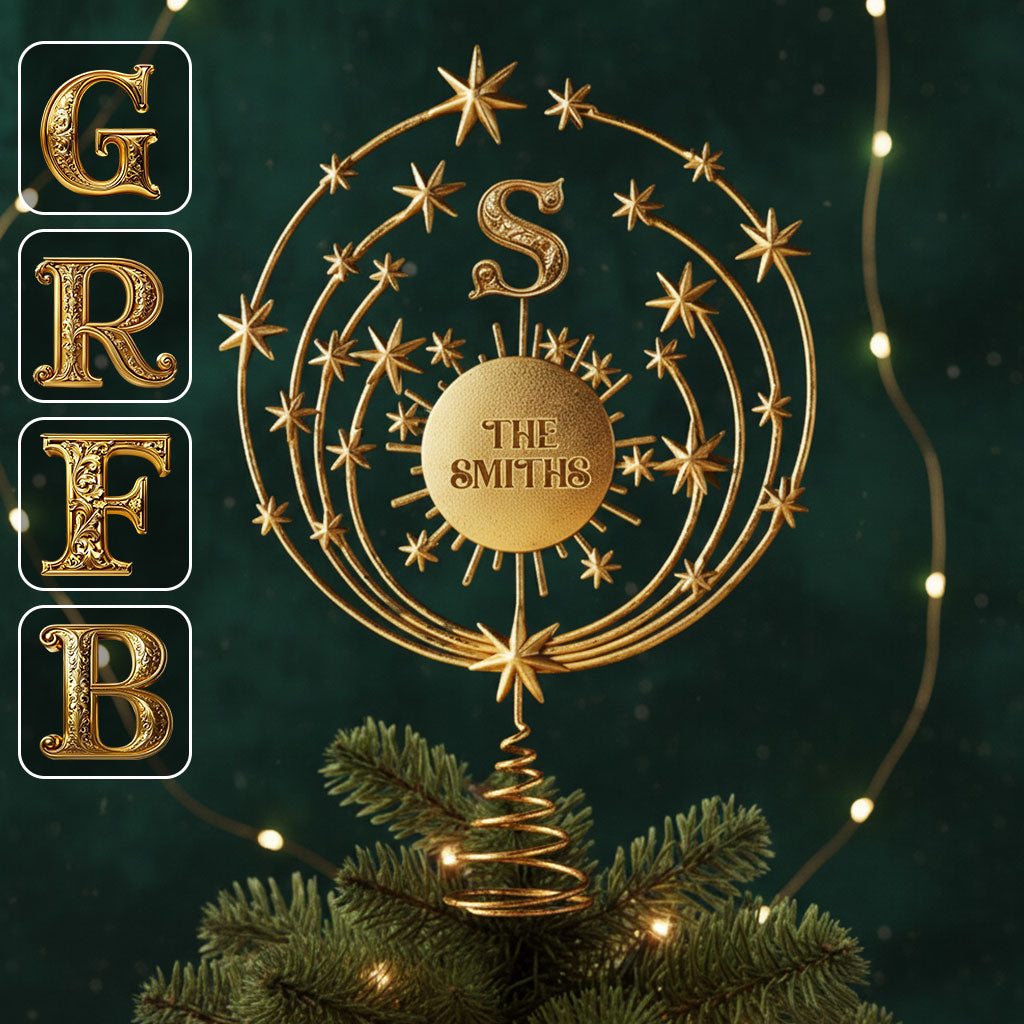 Frohe Weihnachten 2025, personalisierte LED-Baumspitze mit Familieninitialen