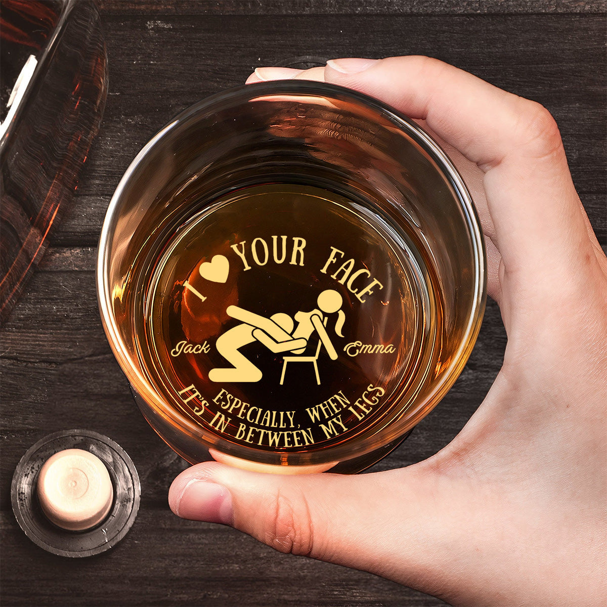I Love Your Face Between My Legs - Personalized Couple Engraved Whiskey Glass