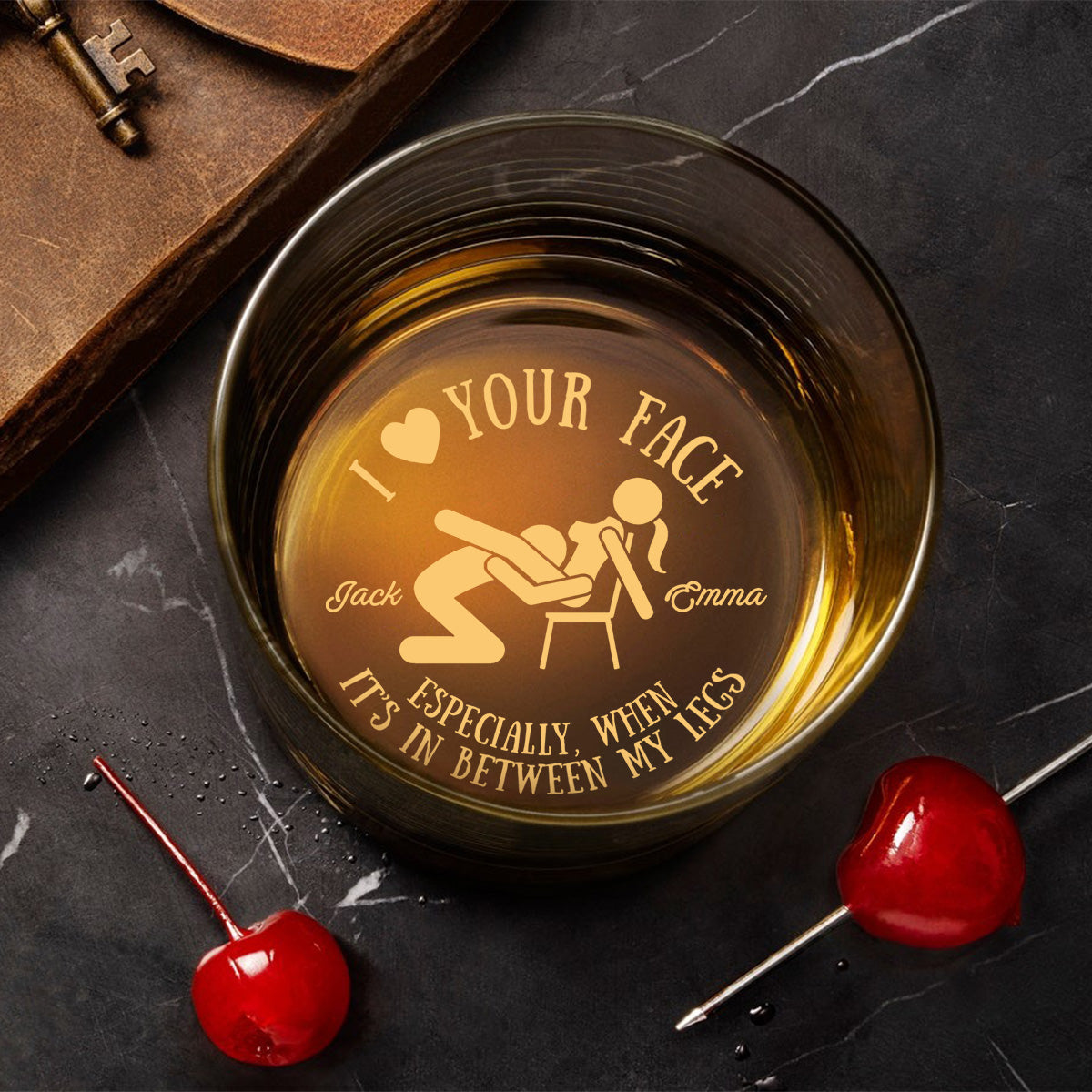 I Love Your Face Between My Legs - Personalized Couple Engraved Whiskey Glass