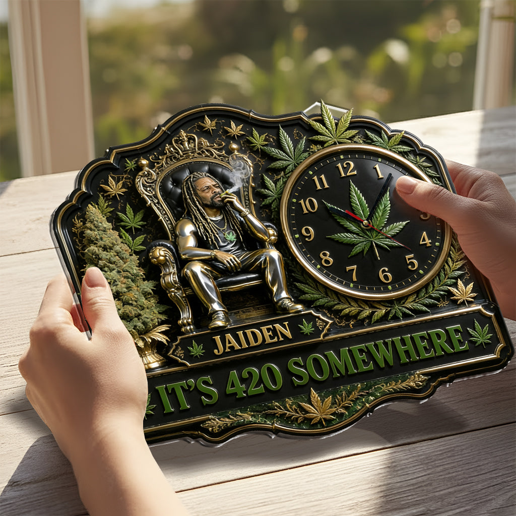 Jede Foto Es ist 420 Hier - Personalisierte Weed Acryl Wanduhr
