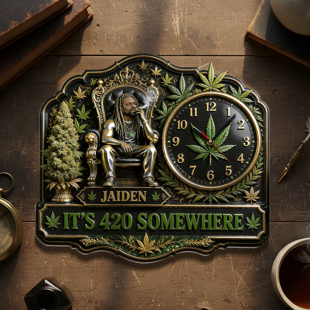 Jede Foto Es ist 420 Hier - Personalisierte Weed Acryl Wanduhr