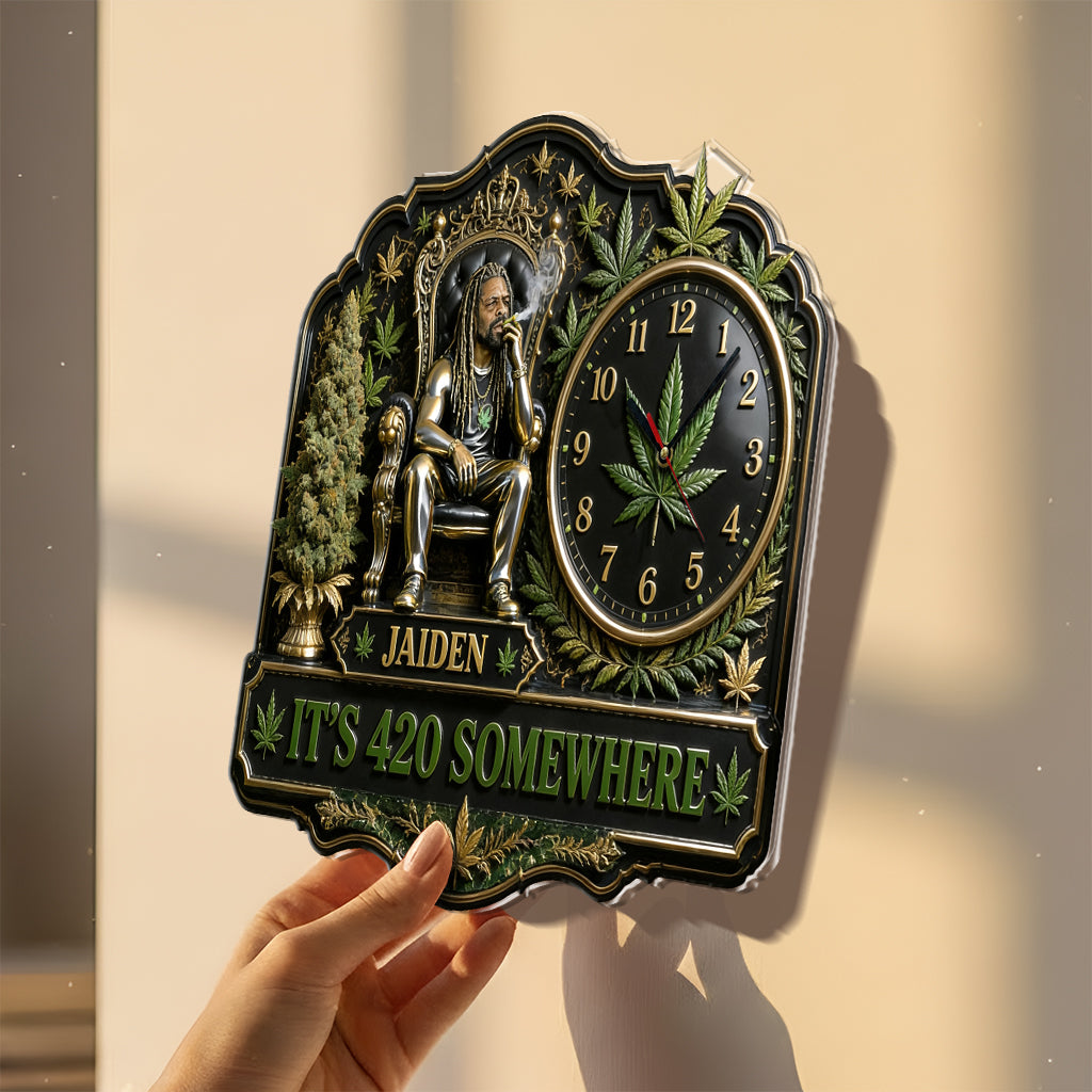 Jede Foto Es ist 420 Hier - Personalisierte Weed Acryl Wanduhr
