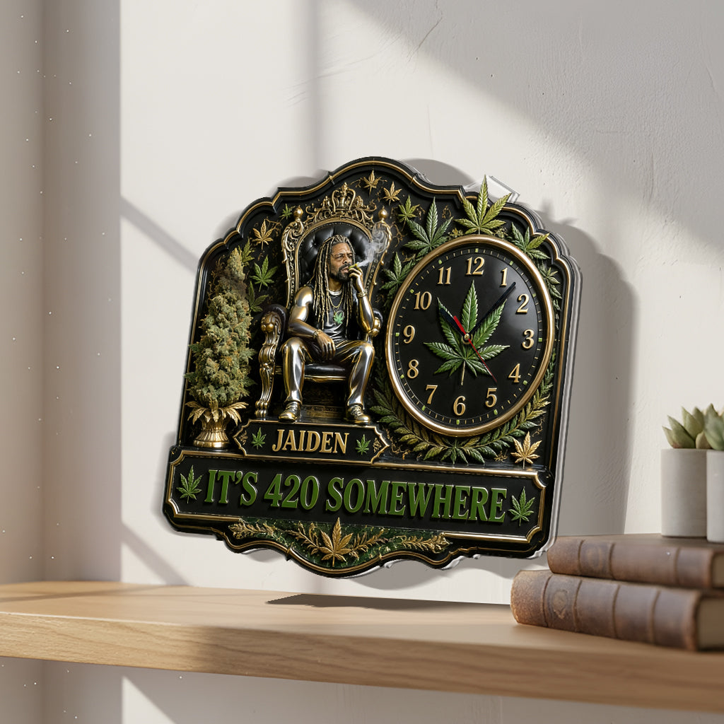 Jede Foto Es ist 420 Hier - Personalisierte Weed Acryl Wanduhr