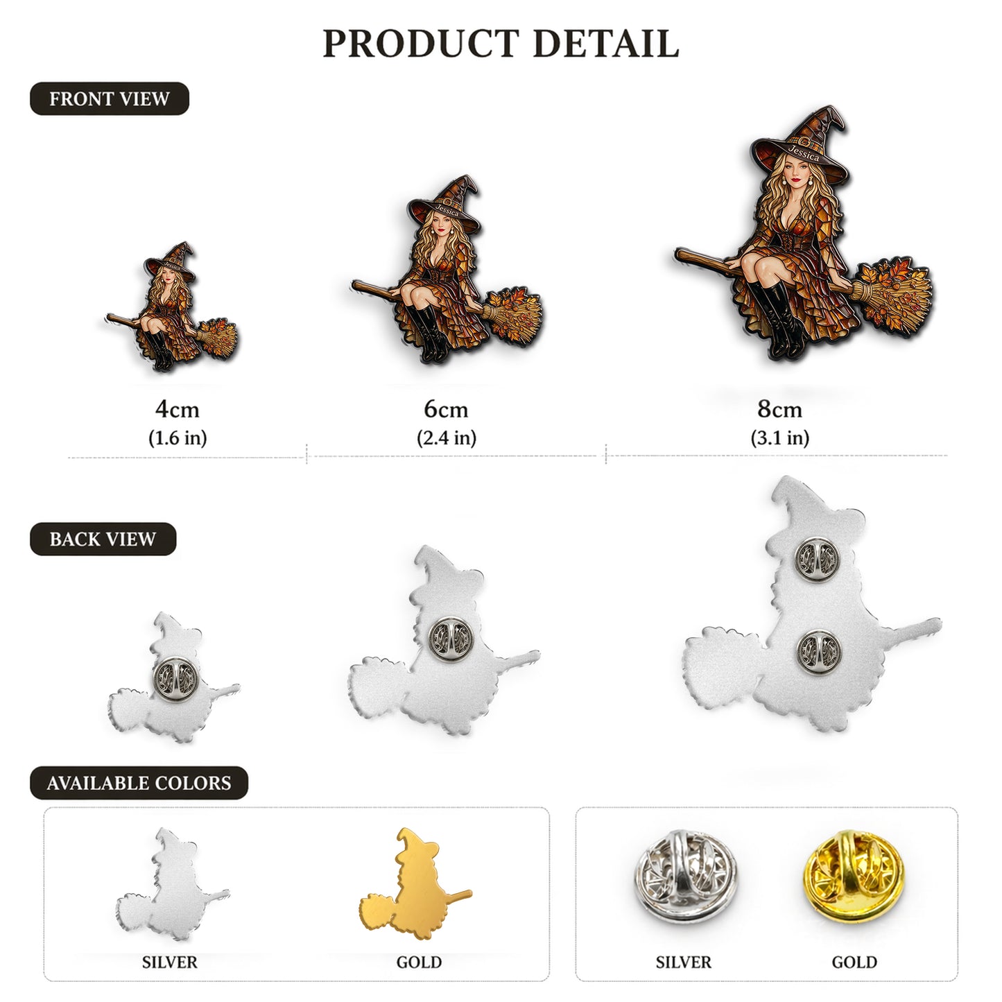 Halloween Vibes - Personalized Witch 3D Embossed Enamel Pin