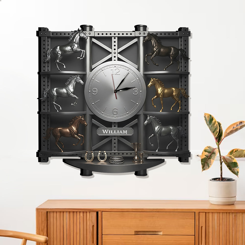 Cheval fort - Horloge murale lumineuse LED personnalisée - Cheval