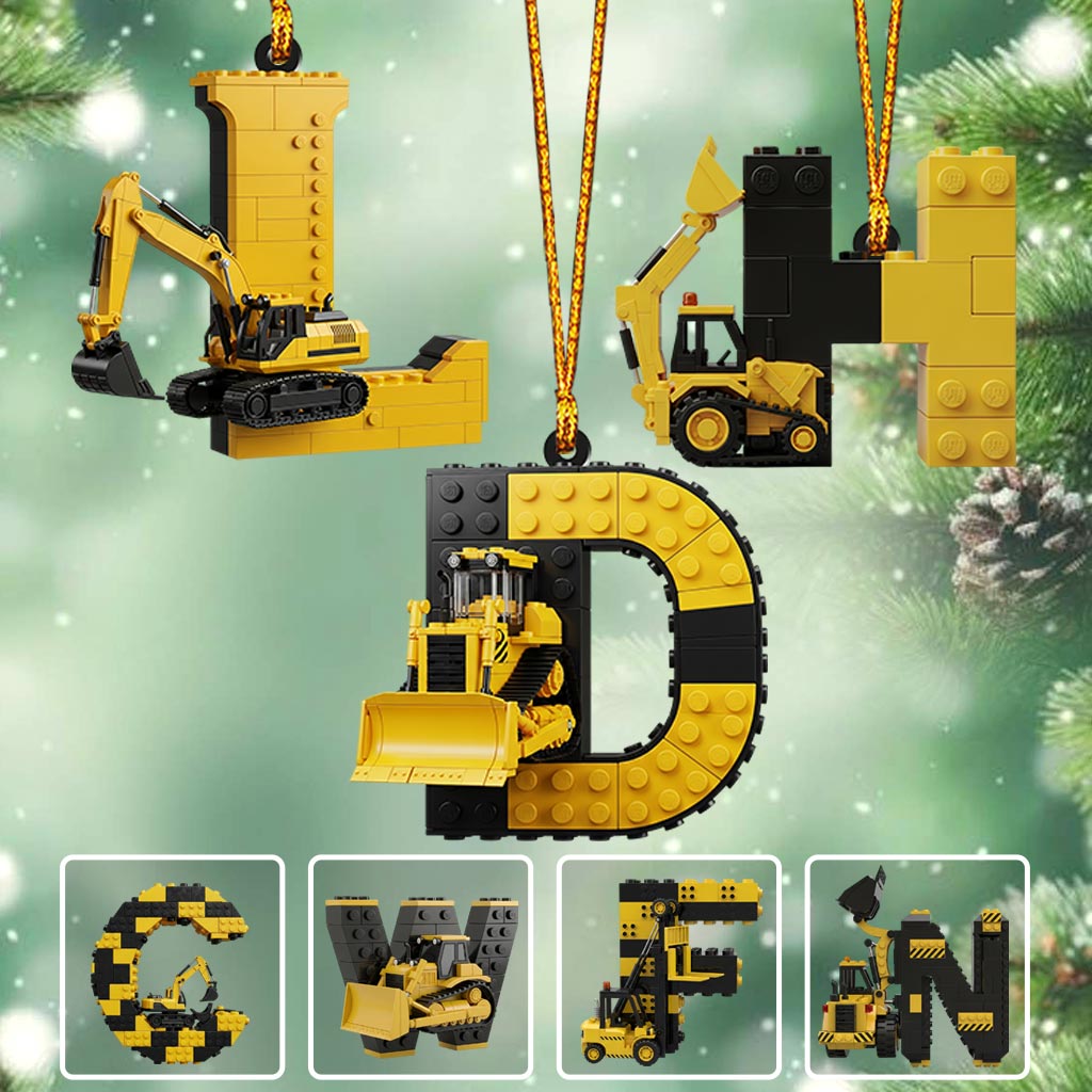 Alphabet des véhicules de chantier amusants - Ornement personnalisé pour enfant
