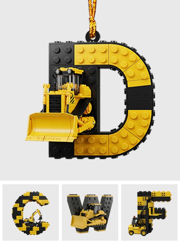 Alphabet des véhicules de chantier amusants - Ornement personnalisé pour enfant