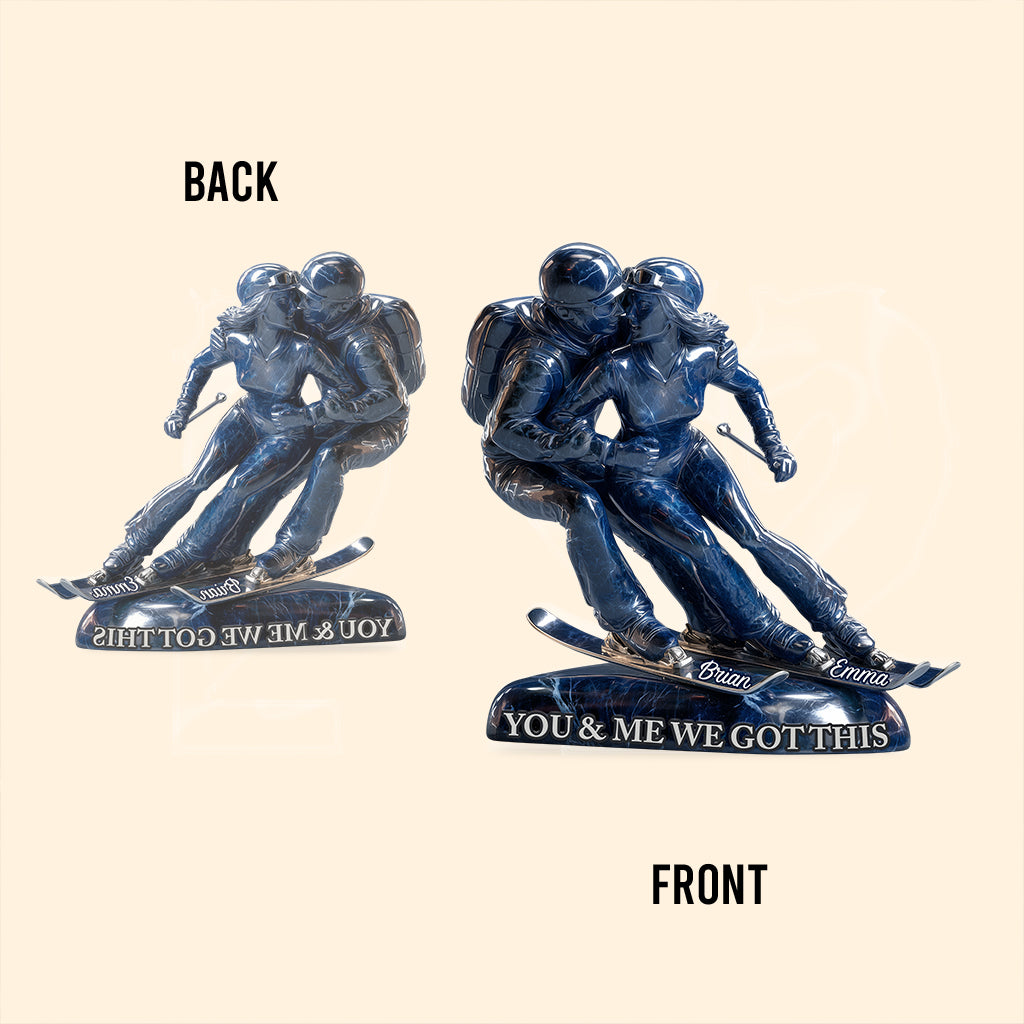 „Du und ich, wir schaffen das“ – personalisierte, individuell geformte Acrylplakette zum Thema Skifahren