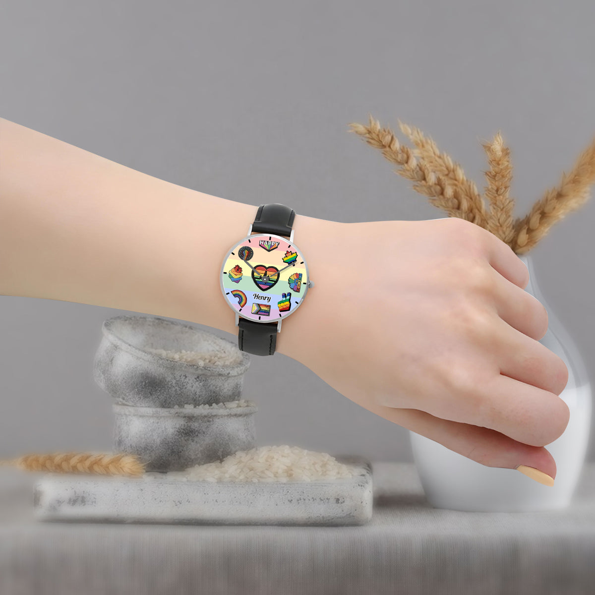 Montre-bracelet personnalisée Pride Rainbow - Soutien LGBT