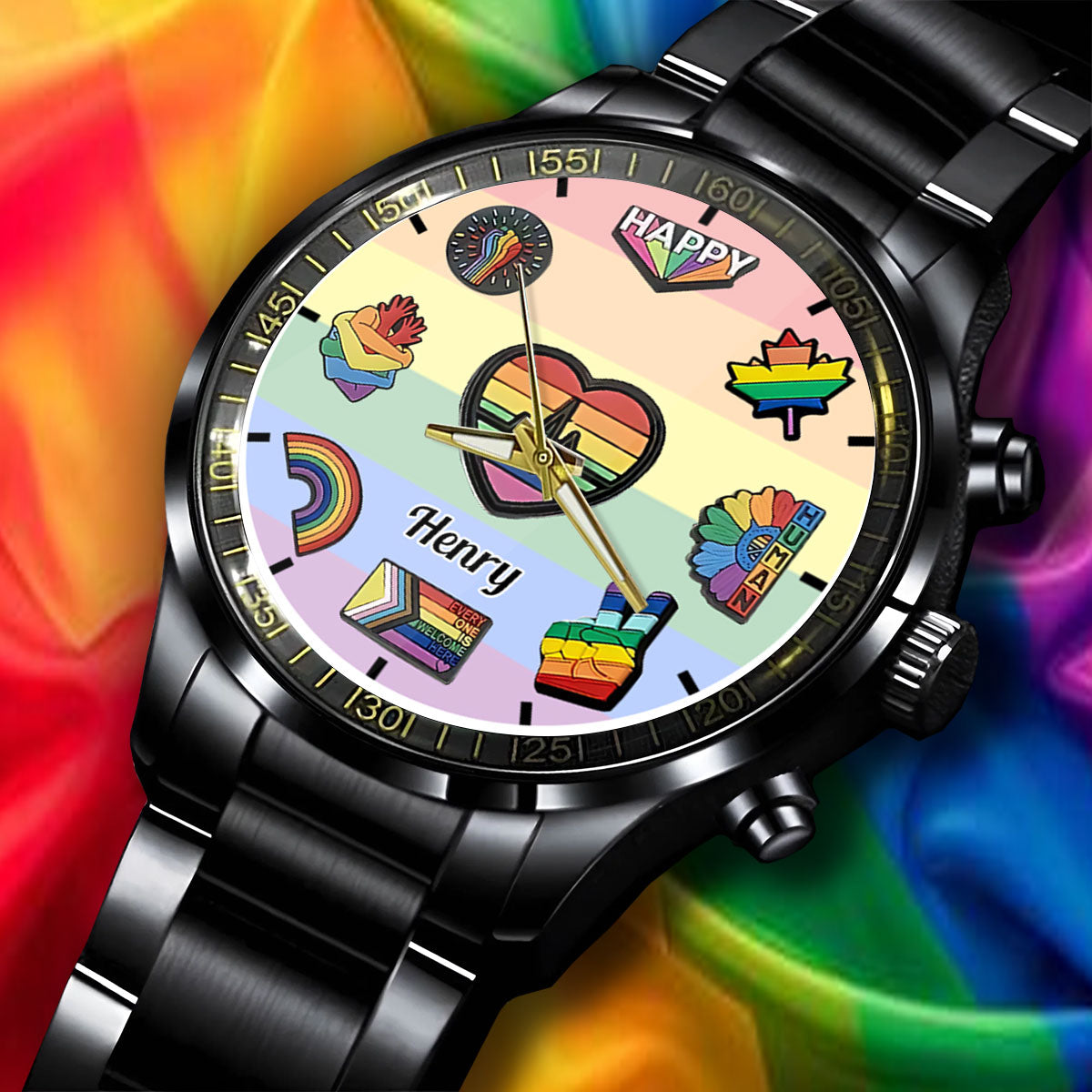 Montre-bracelet personnalisée Pride Rainbow - Soutien LGBT