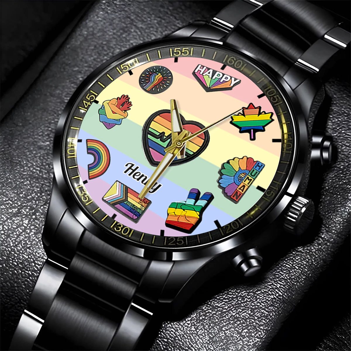 Montre-bracelet personnalisée Pride Rainbow - Soutien LGBT