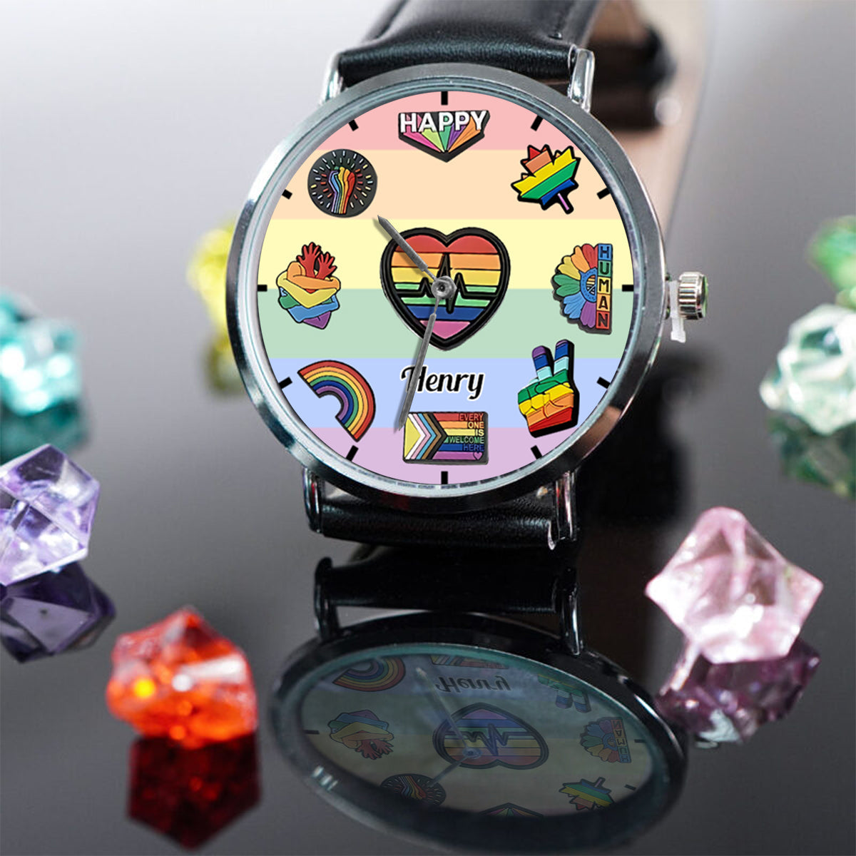 Montre-bracelet personnalisée Pride Rainbow - Soutien LGBT