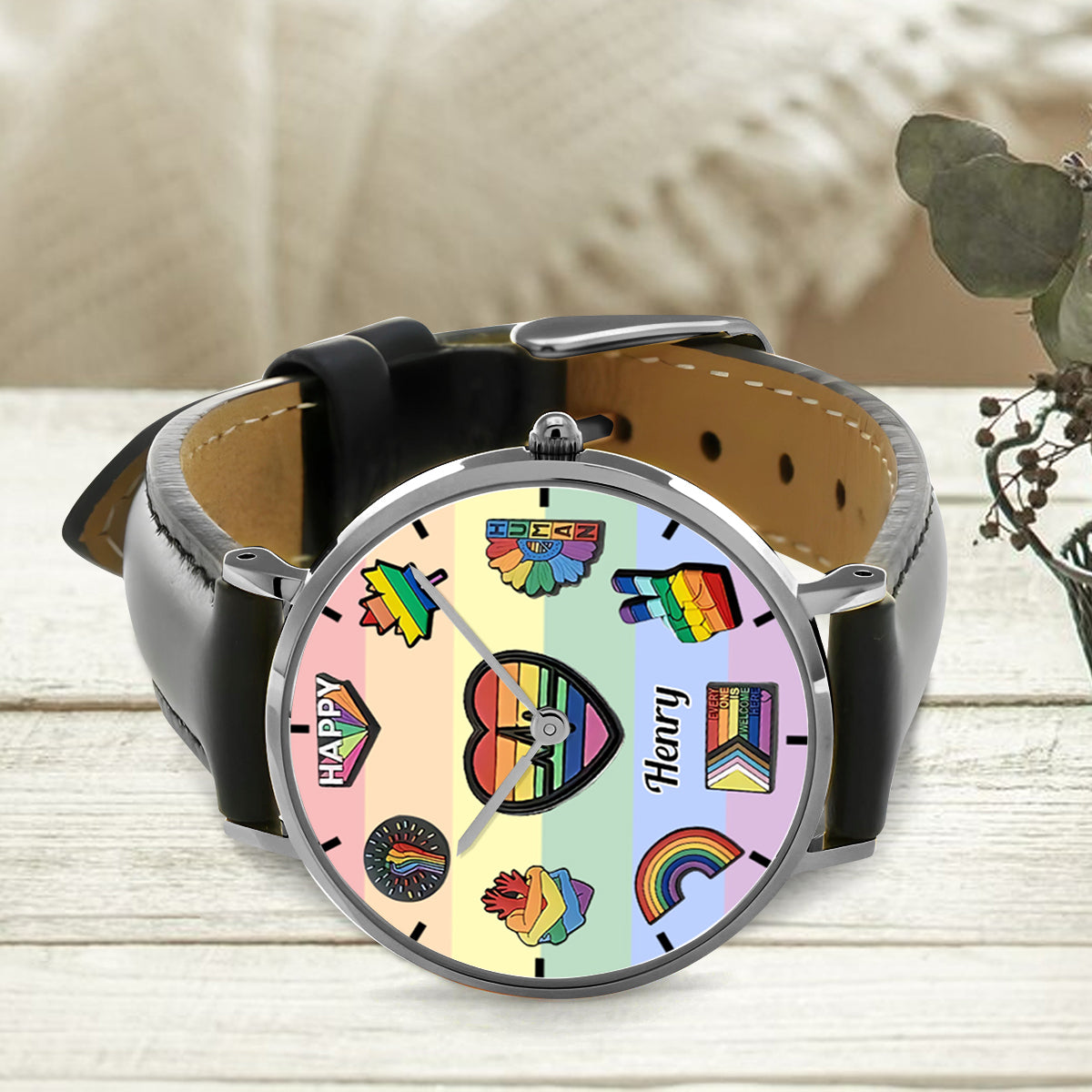 Montre-bracelet personnalisée Pride Rainbow - Soutien LGBT
