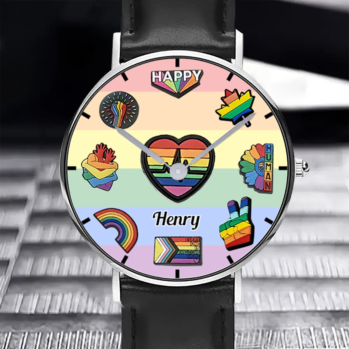 Montre-bracelet personnalisée Pride Rainbow - Soutien LGBT