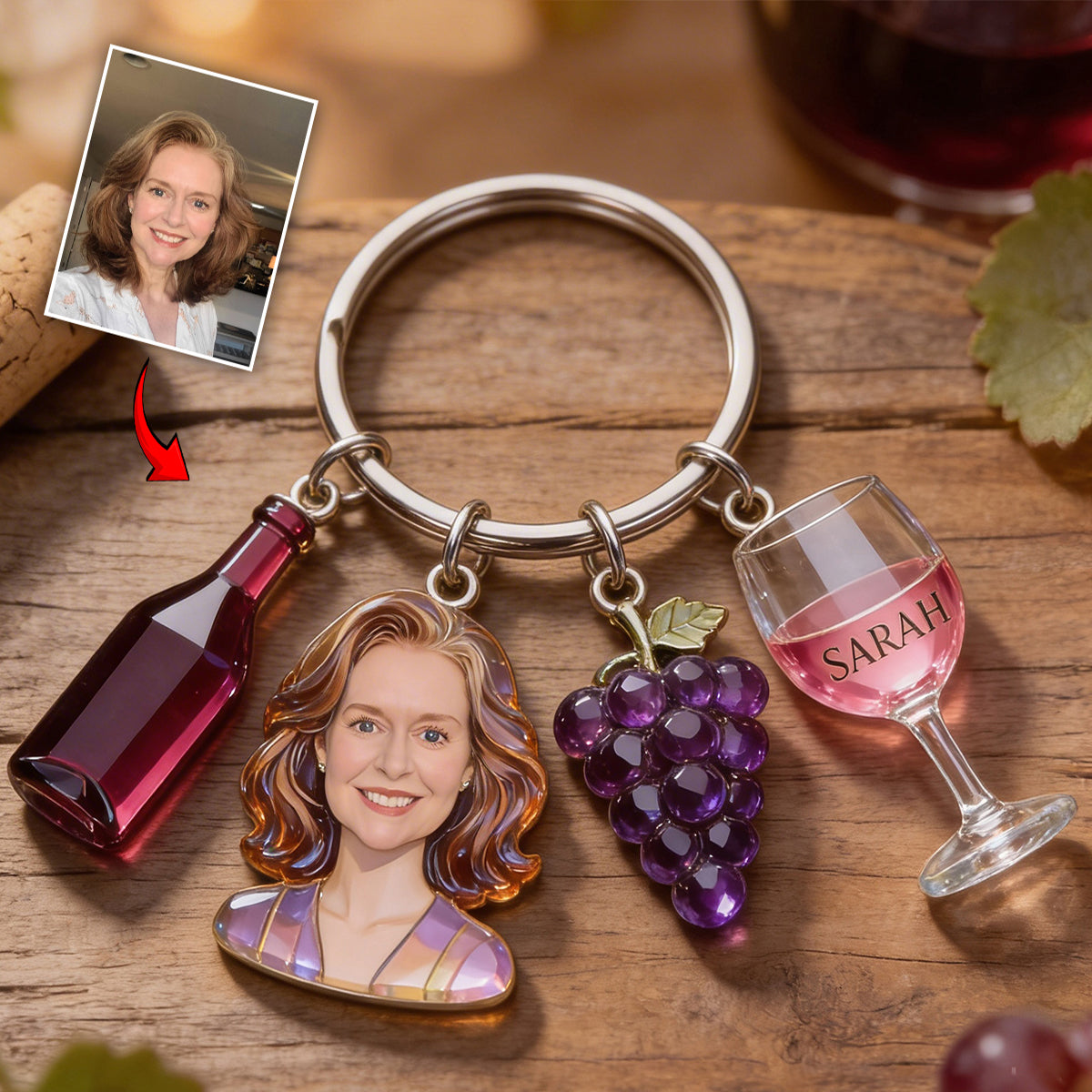 Liebe zum Wein – Personalisierter Wein-Schlüsselanhänger mit Anhängern