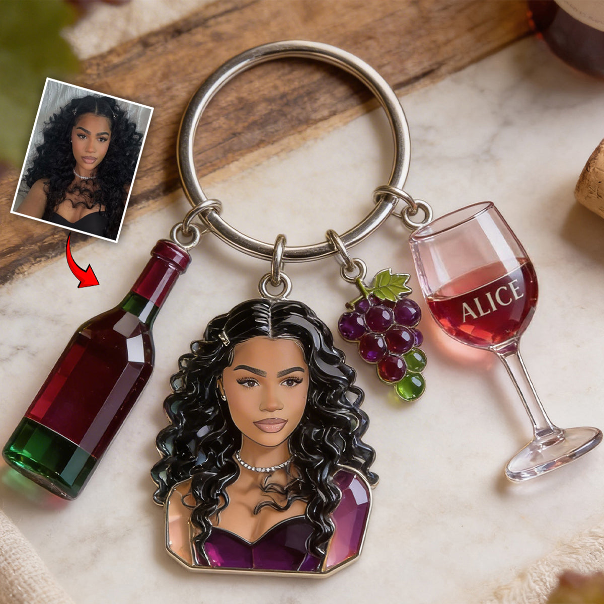 Liebe zum Wein – Personalisierter Wein-Schlüsselanhänger mit Anhängern