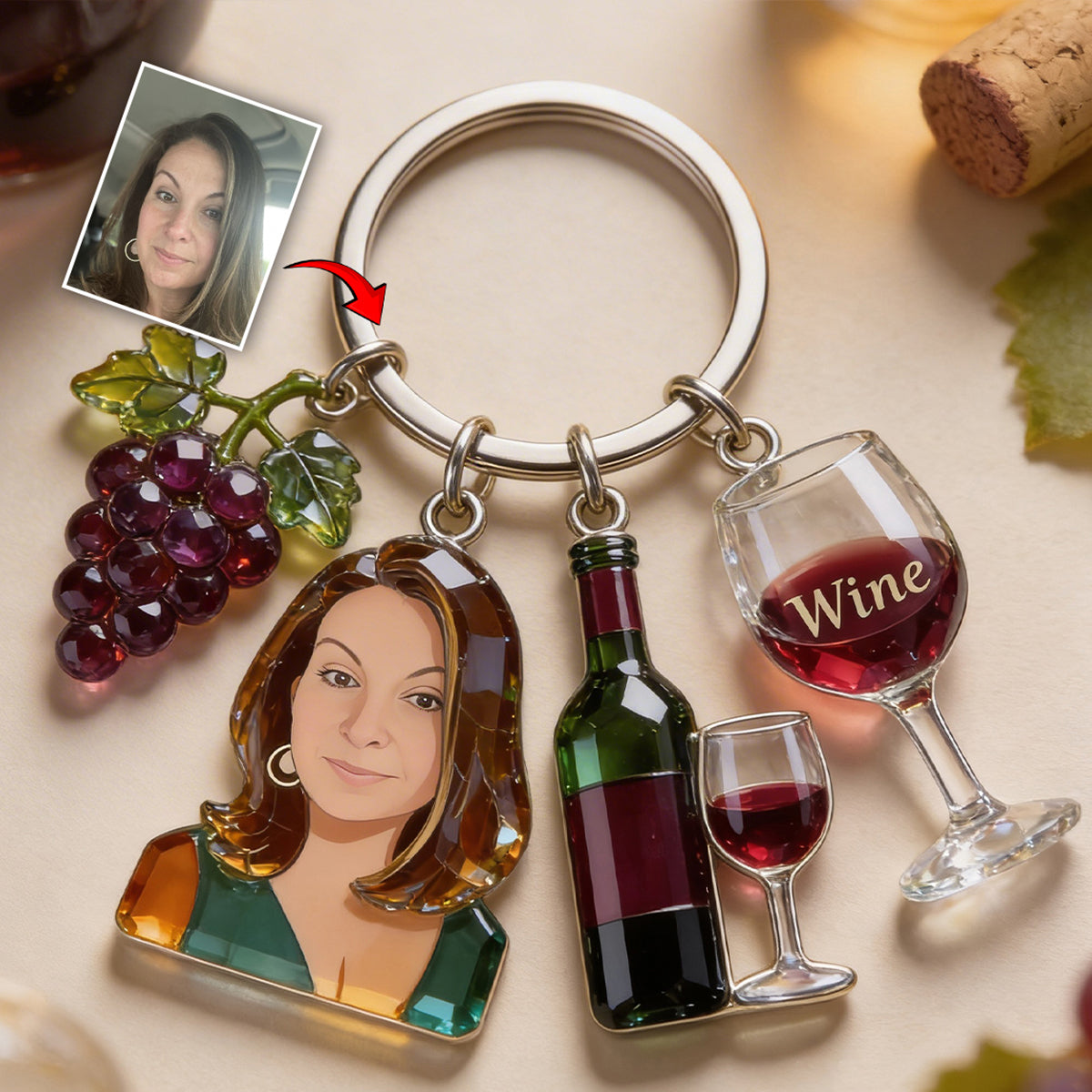 Liebe zum Wein – Personalisierter Wein-Schlüsselanhänger mit Anhängern