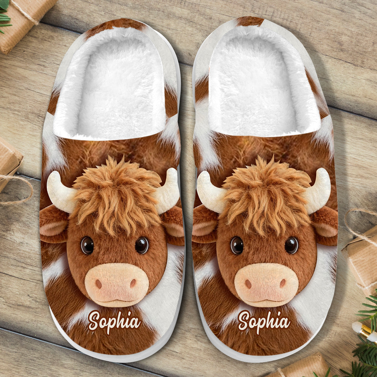 J'adore les vaches des Highlands ! - Pantoufles personnalisées à l'effigie d'une vache des Highlands