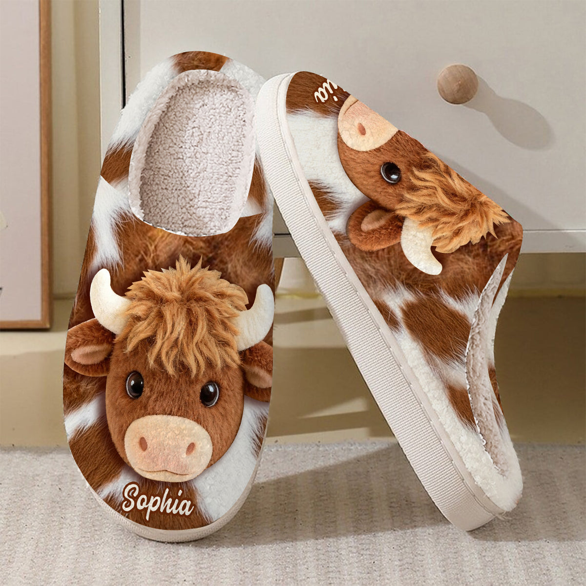 J'adore les vaches des Highlands ! - Pantoufles personnalisées à l'effigie d'une vache des Highlands