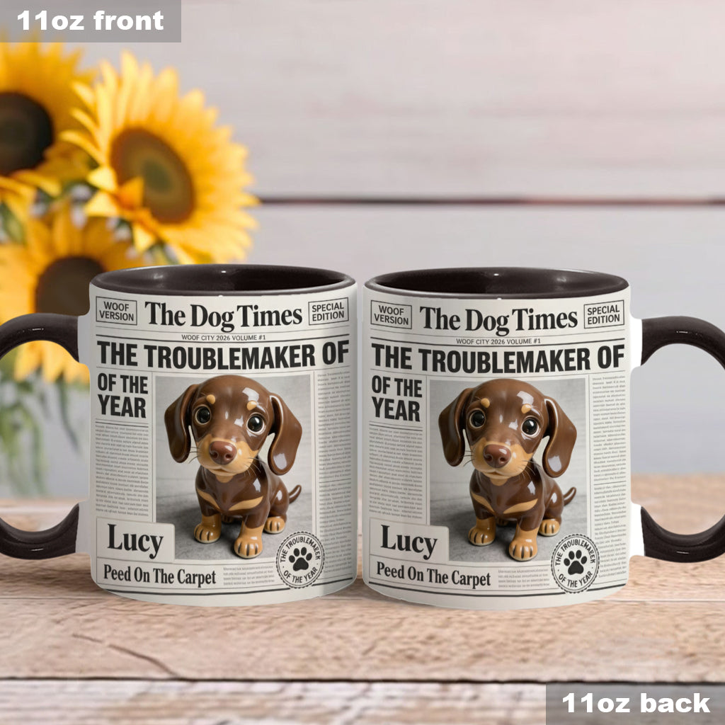 Mug personnalisé « Le fauteur de troubles de l'année » avec motif chien