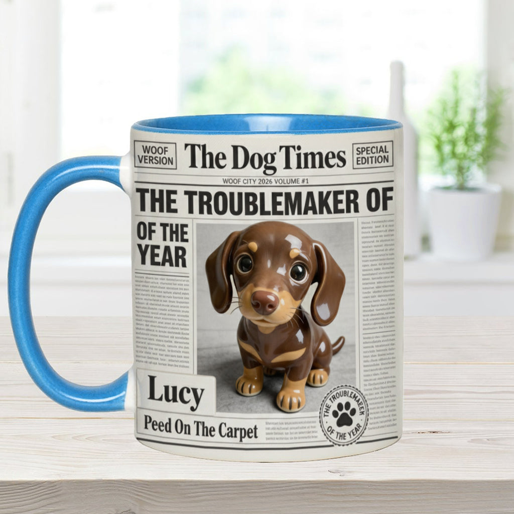 Mug personnalisé « Le fauteur de troubles de l'année » avec motif chien