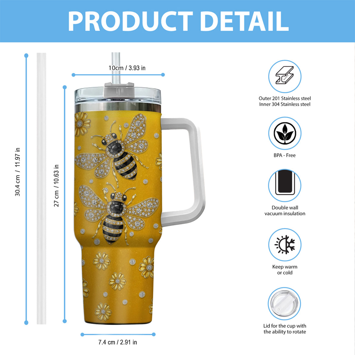 Une fille qui aime les abeilles - Gobelet abeille personnalisé avec anse