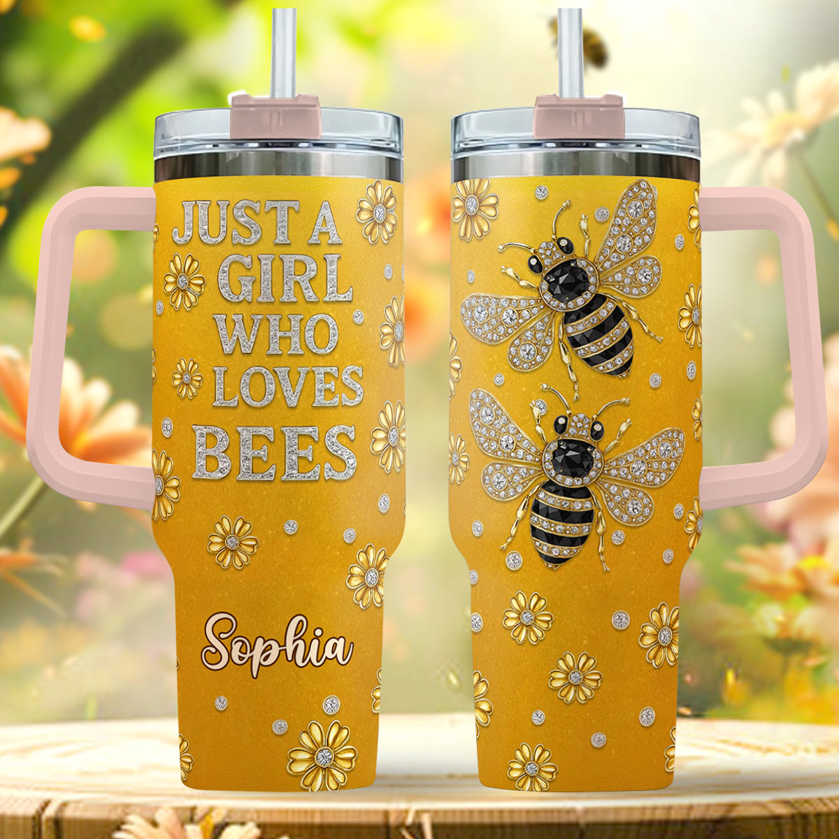 Une fille qui aime les abeilles - Gobelet abeille personnalisé avec anse