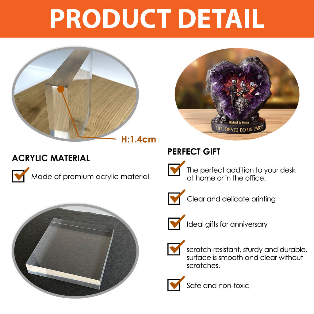 Amethyst Style Skull Couple, Till Death Do Us Part - Personalized Couple Custom Shaped Acrylic Plaque