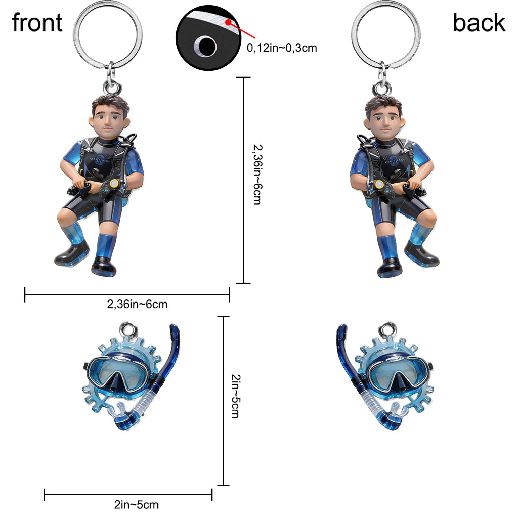 Benutzerdefiniert aus jedem Foto - Personalisierter Premium Schlüsselanhänger für Tauchen mit Charms