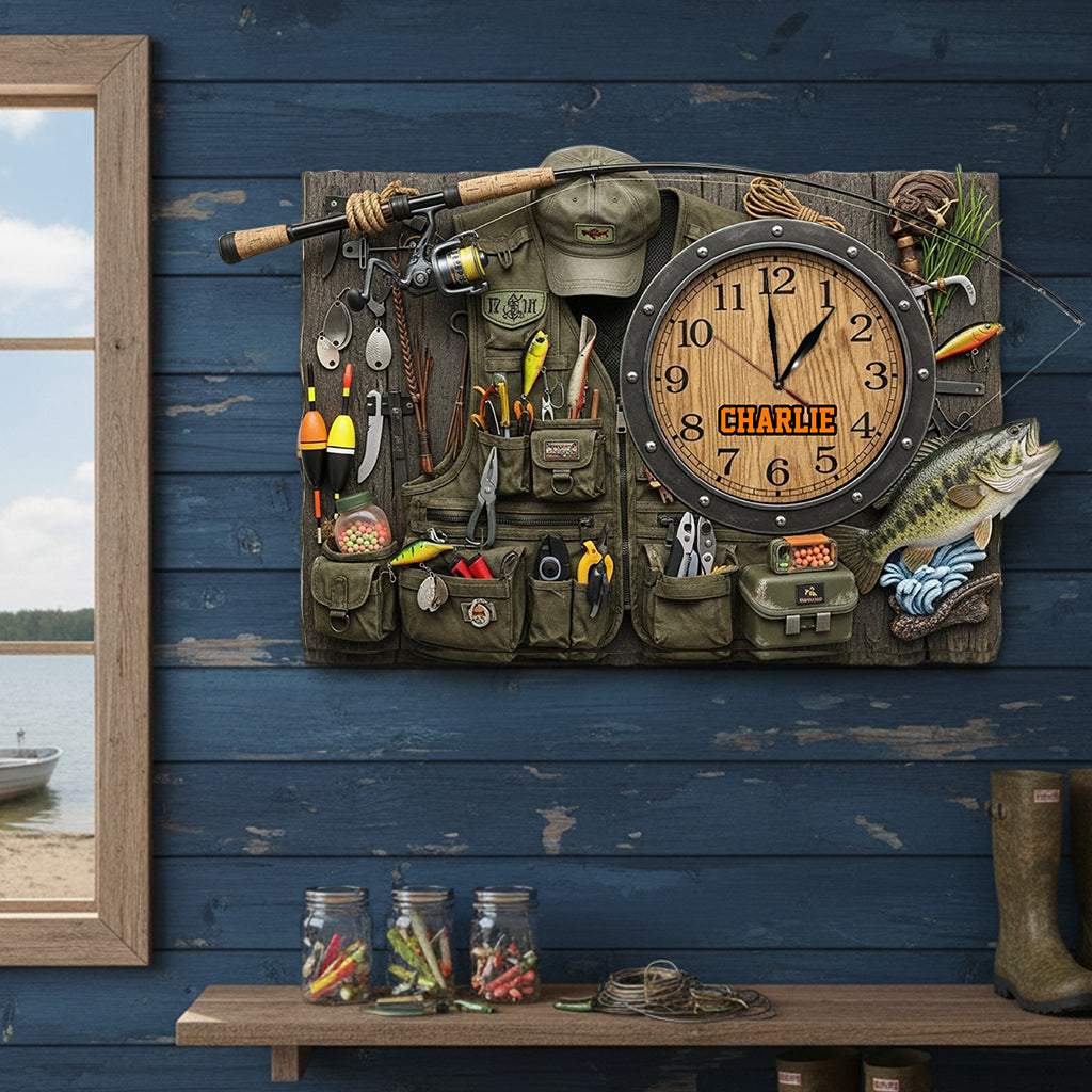 Horloge murale lumineuse LED personnalisée sur le thème de la pêche - Passionné de pêche