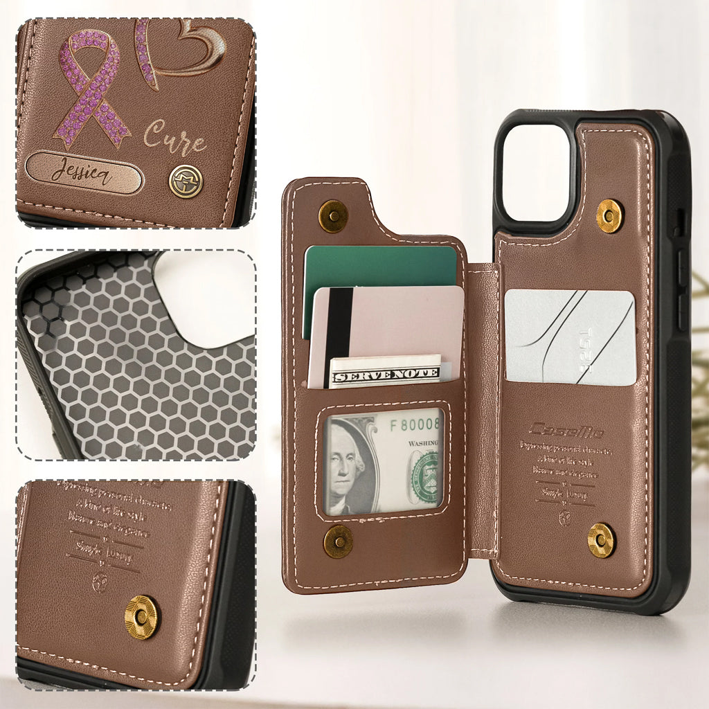 Étui portefeuille personnalisé Peace Love Cure pour téléphone, symbole de sensibilisation au cancer du sein