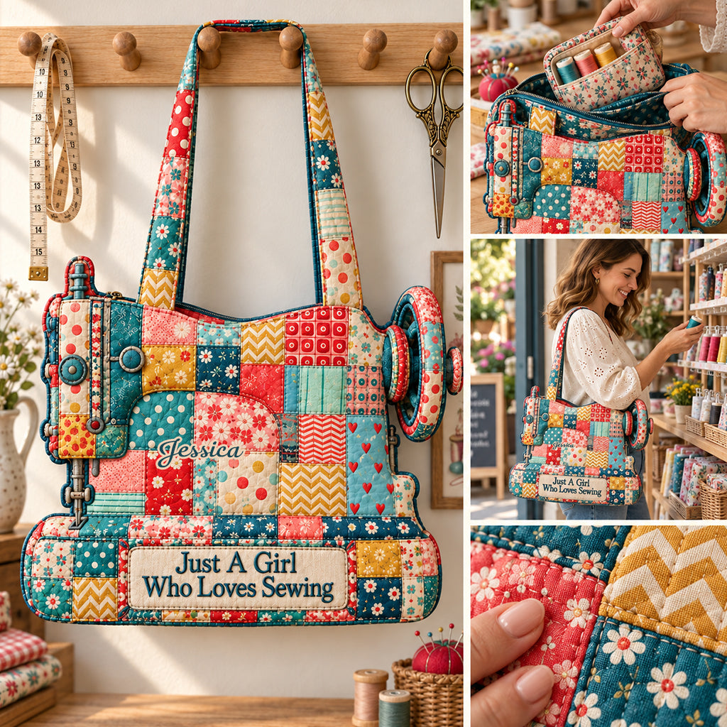 Just A Girl Who Loves Sewing - Personalized Sewing Custom Shape Tote Bag