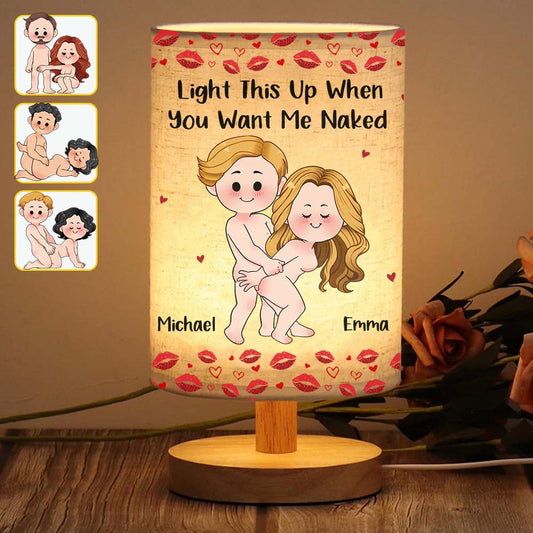 Funny Naughty Gift For Husband/ Wife/ Boyfriend/ Girlfriend... - Personalized Couple Tableside Lamp With Wood Base