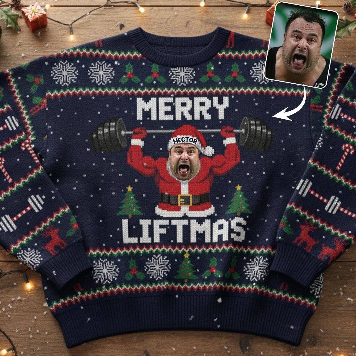 Pull de Noël Merry Liftmas - Pull moche de fitness personnalisé