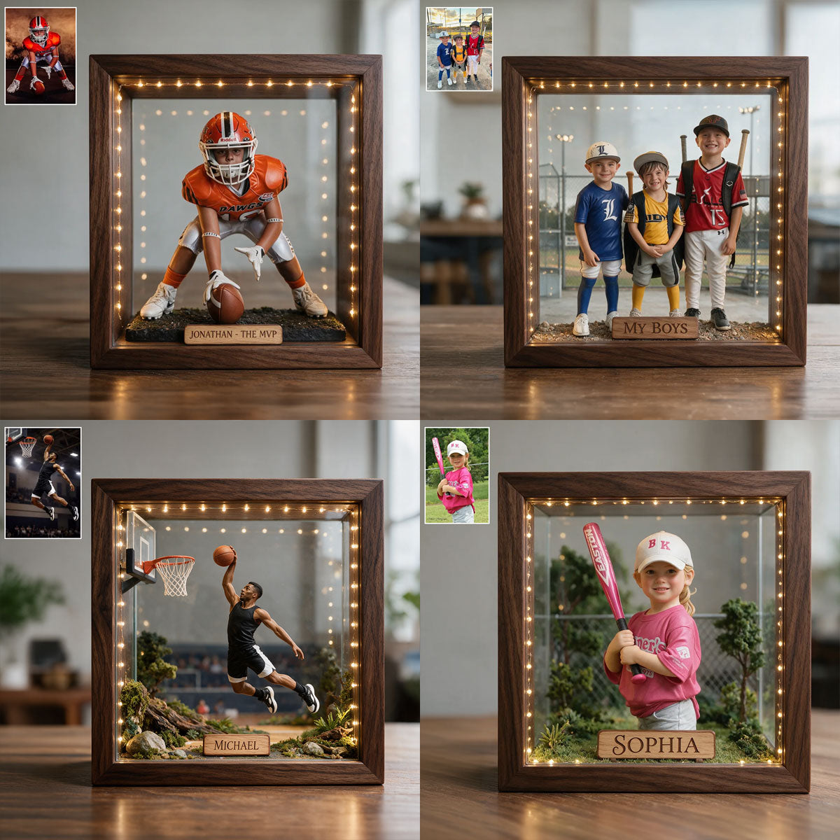 Jeder Sport, jedes Foto - Personalisierter Fußball Holzrahmen LED Licht