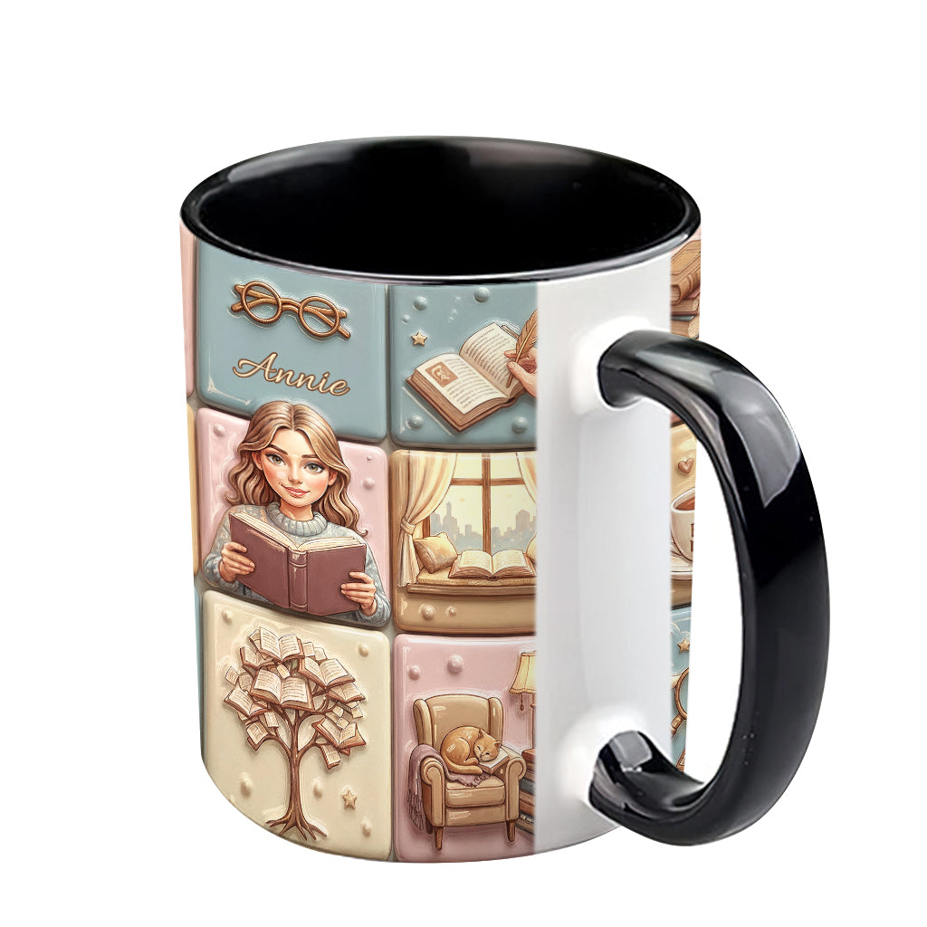 Reading Lover Bookaholic - Personalized Breast Cancer Awareness Accent Mug